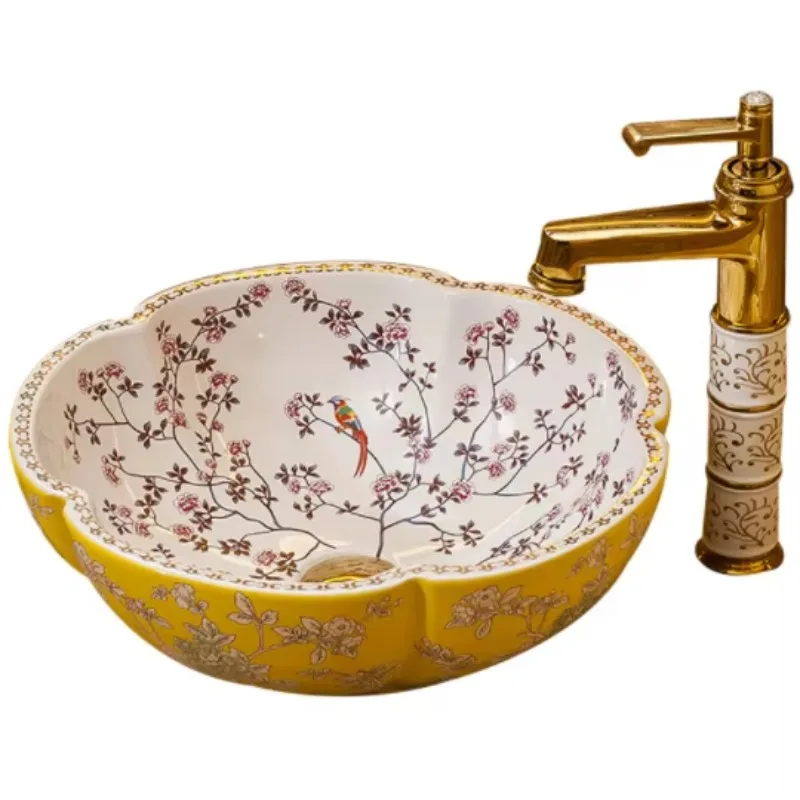 Gold Color Flower Painting Ceramic Art Basin 420x420x150mm Bathroom Toilet Hand Wash Basins Wholesale
Gold Color Flower Painting Ceramic Art Basin 420x420x150mm Bathroom Toilet Hand Wash Basins Wholesale