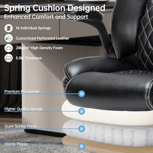 Ergonomic Executive Office Chair, 300 Lbs Capacity, PU Leather, Adjustable Lumbar, 360° Swivel, Recline & Flip-Up Arms
Ergonomic Executive Office Chair, 300 Lbs Capacity, PU Leather, Adjustable Lumbar, 360° Swivel, Recline & Flip-Up Arms