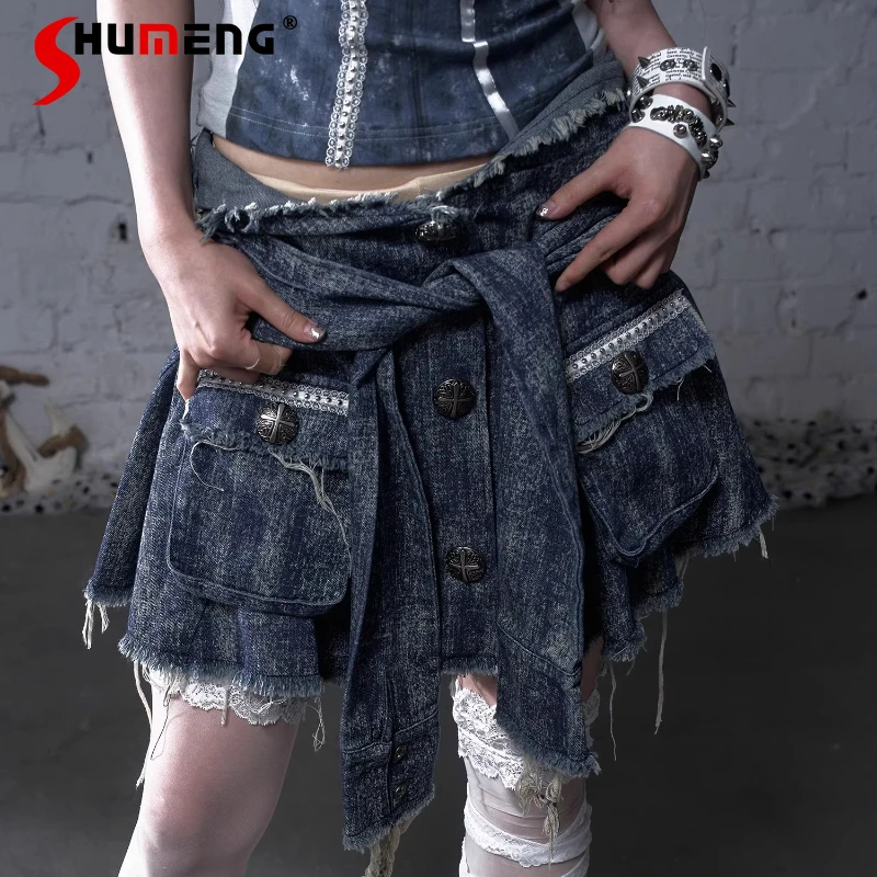 American Retro Style Design Street Punk Casual Hooded Washed Denim Shirt Skirt Unique Design One-piece Short Skirts For Women
American Retro Style Design Street Punk Casual Hooded Washed Denim Shirt Skirt Unique Design One-piece Short Skirts For Women