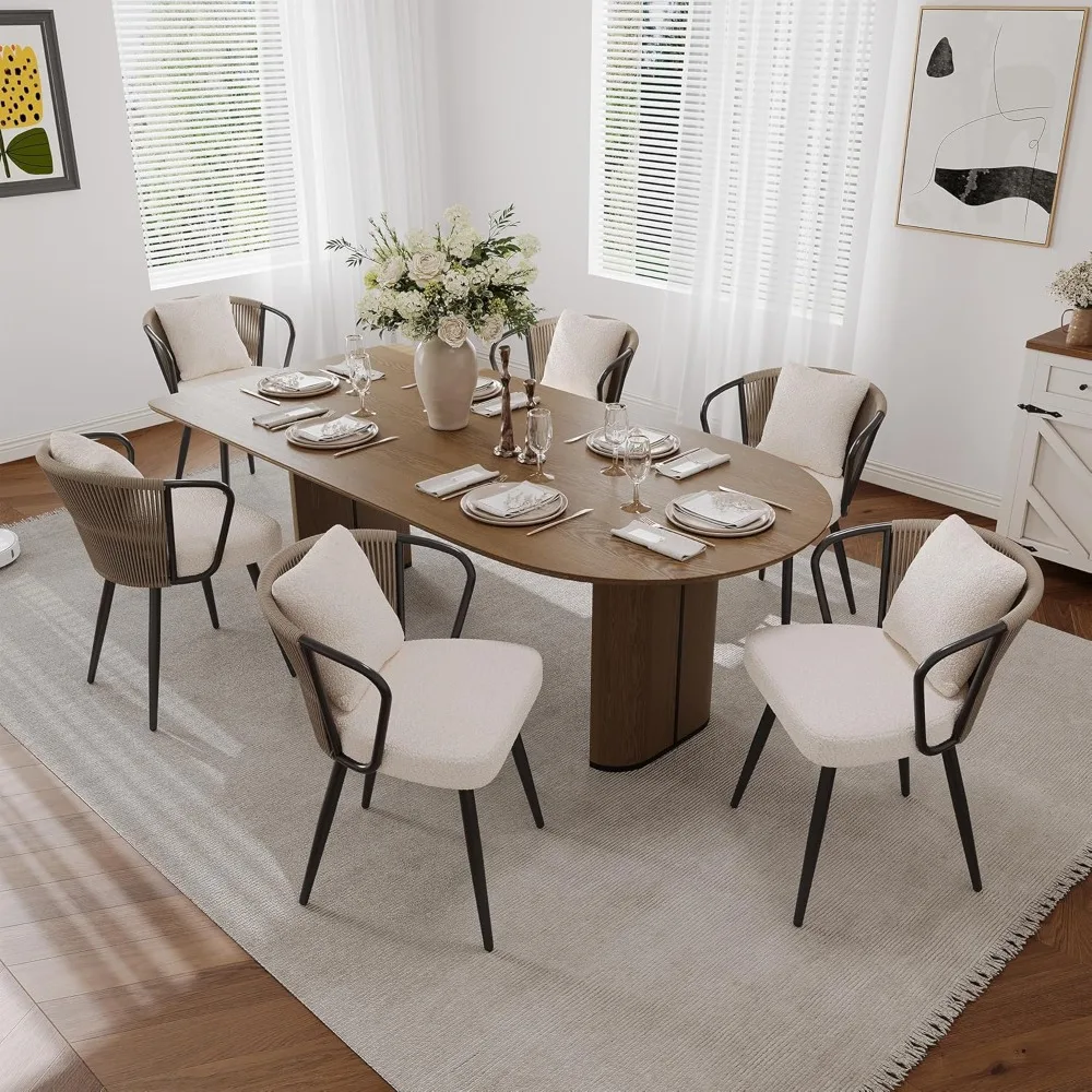 Rope Weaving Dining Chairs Set of 6, Rattan Upholstered Kitchen Chair with Metal Legs, Ergonomic Curved Backrest, Customized
Rope Weaving Dining Chairs Set of 6, Rattan Upholstered Kitchen Chair with Metal Legs, Ergonomic Curved Backrest, Customized