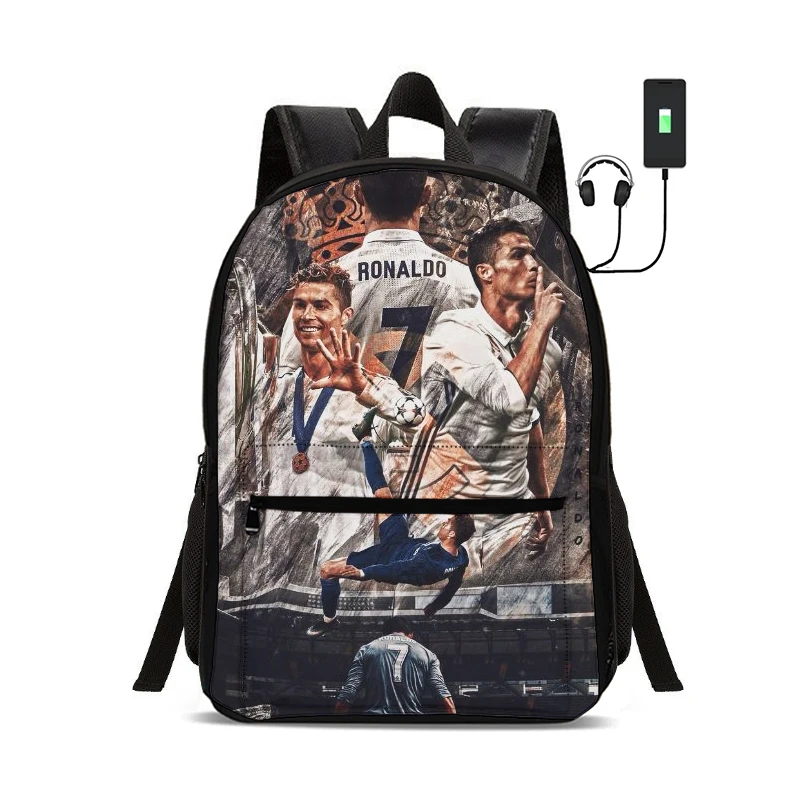 Football Star Backpack with USB interface Bags Ronaldo Backpack for CR Student Rucksack for Boys Girls Best Gift
Football Star Backpack with USB interface Bags Ronaldo Backpack for CR Student Rucksack for Boys Girls Best Gift