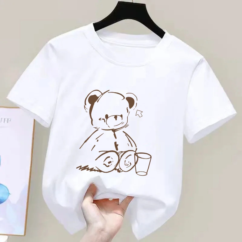 Cute Teddy Bear Print Crew Neck T-shirt Kids Fit Short Sleeve Cartoon Fashion Coffee Cup Kawaii Girls Clothing
Cute Teddy Bear Print Crew Neck T-shirt Kids Fit Short Sleeve Cartoon Fashion Coffee Cup Kawaii Girls Clothing