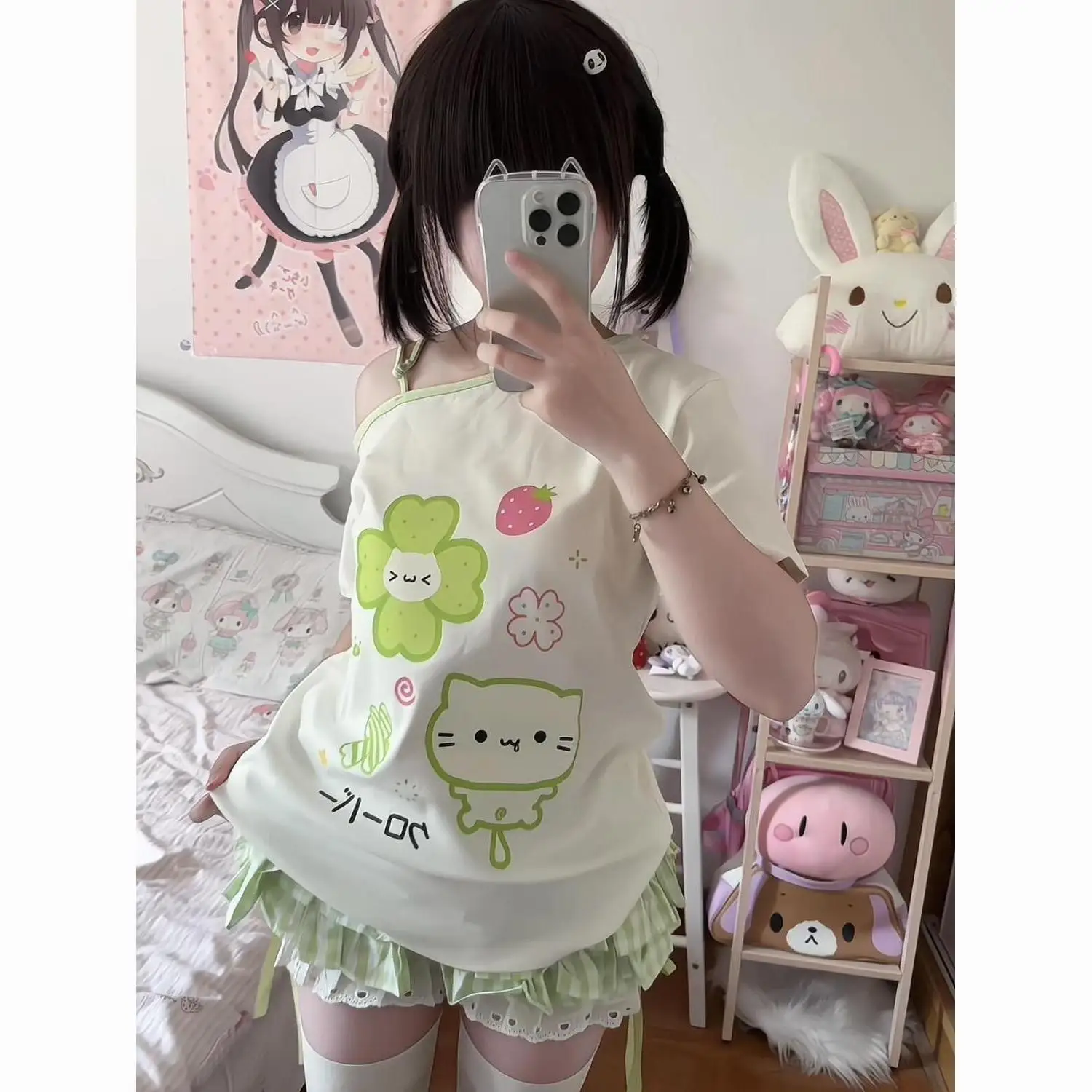 Cute Summer Top with Four Leaf Clover Pattern Green Polka Dot Skirt Straight Leg Pants Baking Cake Style Korean Student Uniform
Cute Summer Top with Four Leaf Clover Pattern Green Polka Dot Skirt Straight Leg Pants Baking Cake Style Korean Student Uniform