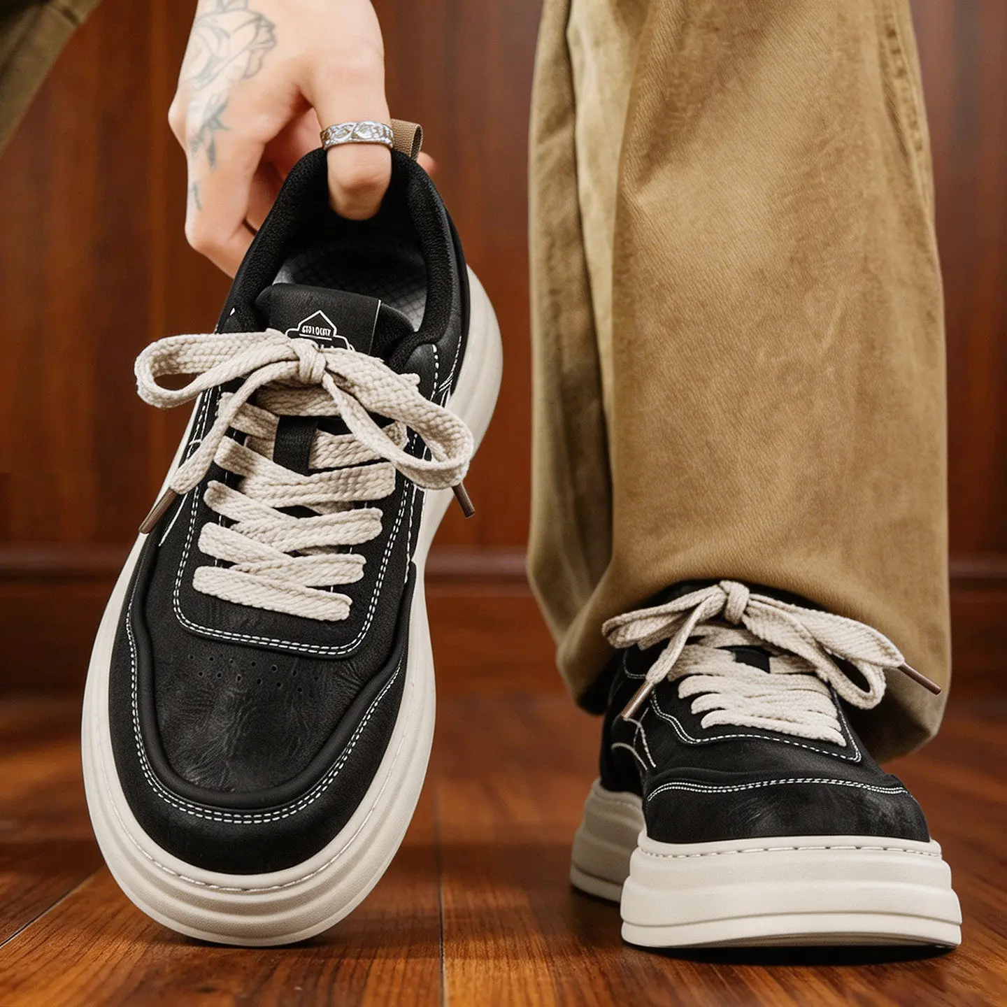 Men's leather soft soled sports and leisure shoes, height increasing board shoes, lightweight and versatile outdoor sneakers
Men's leather soft soled sports and leisure shoes, height increasing board shoes, lightweight and versatile outdoor sneakers
