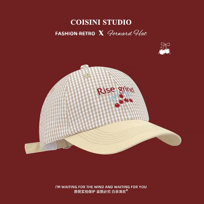 Korean Sweet Cherry Embroidered Plaid Baseball Caps for Women Spring and Summer Travel Sun Protection Versatile Leisure Sun Hat
Korean Sweet Cherry Embroidered Plaid Baseball Caps for Women Spring and Summer Travel Sun Protection Versatile Leisure Sun Hat
