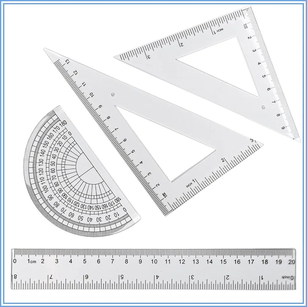 4 Pcs Math Geometry Set, Transparent Plastic Rulers & Protractor, Drafting Tools for School Office
4 Pcs Math Geometry Set, Transparent Plastic Rulers & Protractor, Drafting Tools for School Office