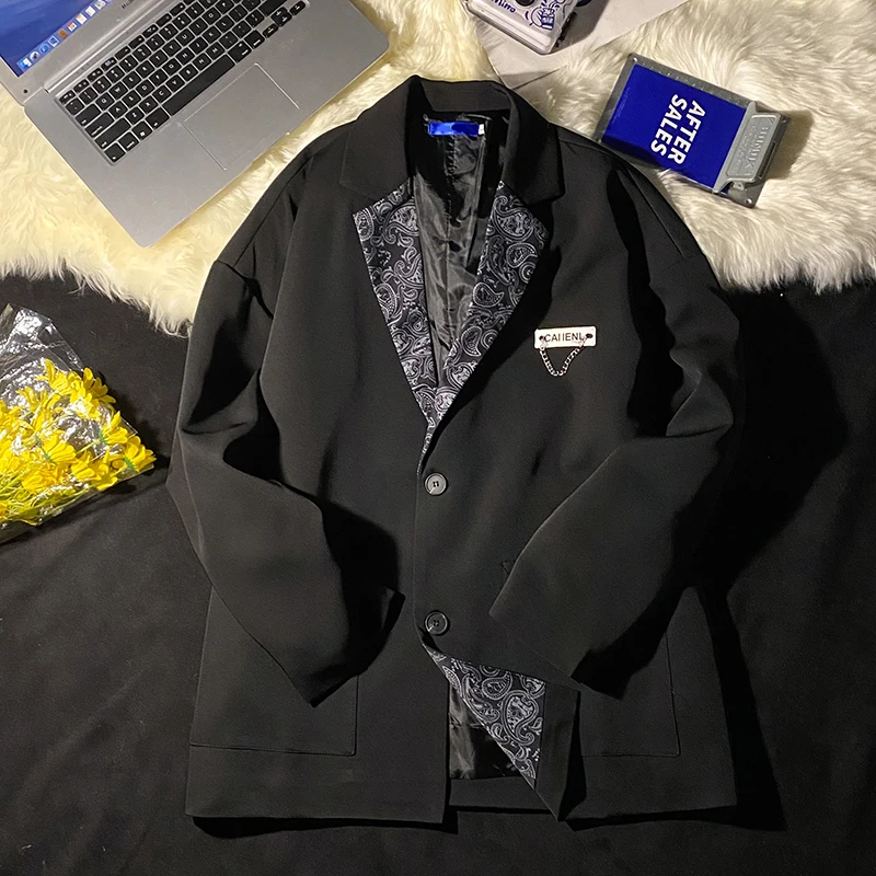 Loose Men's Casual Patchwork Dark Cacao Flower Print Suit Jacket Spring Autumn Trendy Long Sleeve Standard Fit Fashionable Top
Loose Men's Casual Patchwork Dark Cacao Flower Print Suit Jacket Spring Autumn Trendy Long Sleeve Standard Fit Fashionable Top