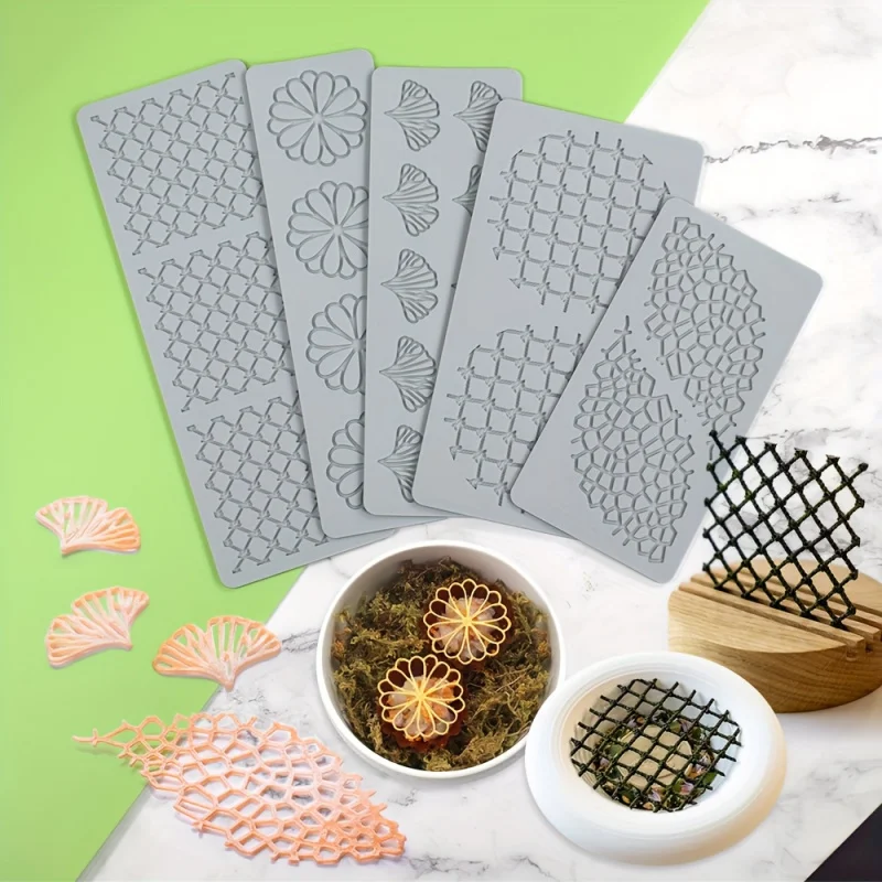 5-Piece Baking Stencil Set with Lattice, Flower, Ginkgo Leaf for Crispy Chocolate & Cake Decorating
5-Piece Baking Stencil Set with Lattice, Flower, Ginkgo Leaf for Crispy Chocolate & Cake Decorating