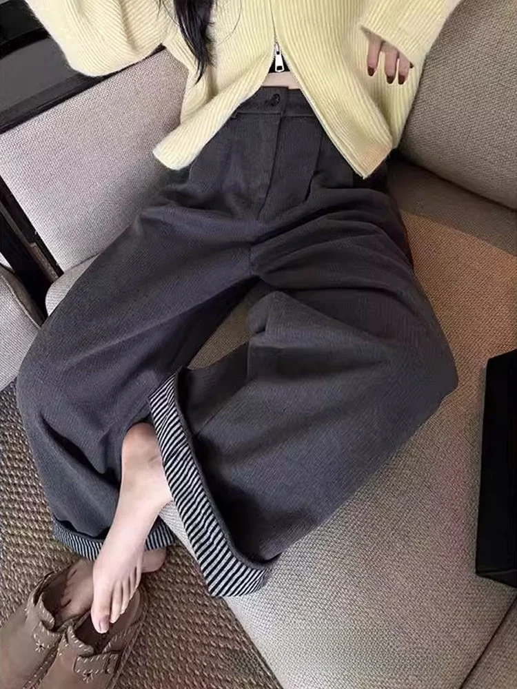 Plus Size Korean Chic Thiened Fce Wide Leg Pants Cheered Suit Sle High Waist Straight Cut Casual Trousers for plus Size Women 
Plus Size Korean Chic Thiened Fce Wide Leg Pants Cheered Suit Sle High Waist Straight Cut Casual Trousers for plus Size Women