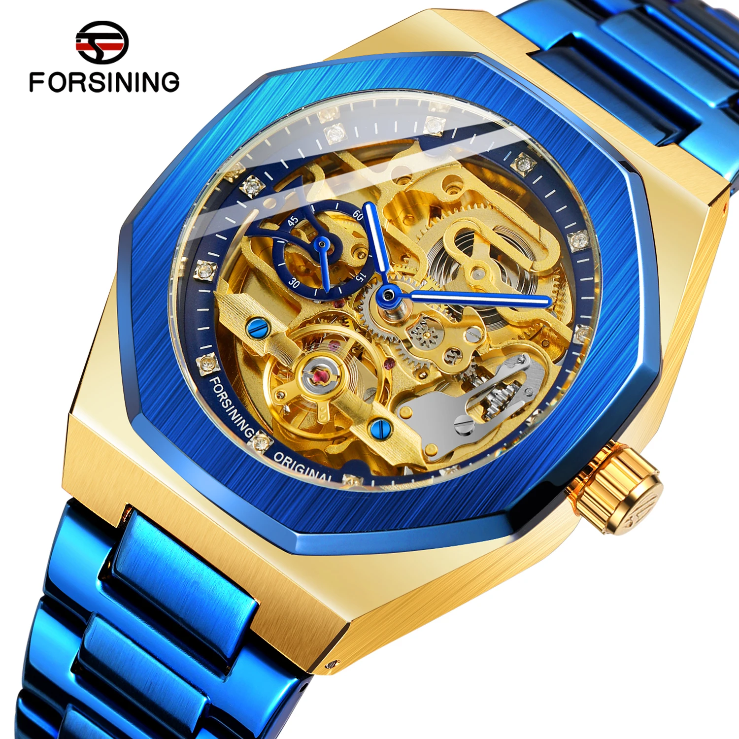 FORSINING Trendy Polygon Men Skeleton Automatic Mechanical Watch Rhinestone Watch Stainless Steel Formal Business Man Wristwatch
FORSINING Trendy Polygon Men Skeleton Automatic Mechanical Watch Rhinestone Watch Stainless Steel Formal Business Man Wristwatch