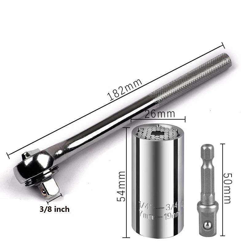 3PCS 3/8inch Multifunctional 7-19mm Magic Socket Purpose Wrench Extension Rod Electric Tool Hand Tool Drill Screw Set
3PCS 3/8inch Multifunctional 7-19mm Magic Socket Purpose Wrench Extension Rod Electric Tool Hand Tool Drill Screw Set