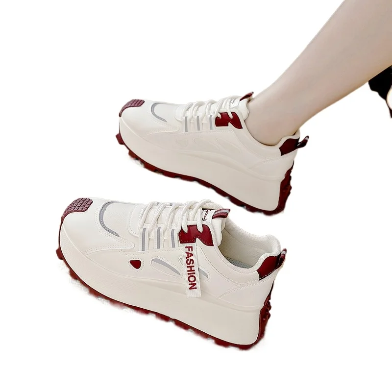Women's White Red Thick Sole Breathable Chunky Sneakers, Height Increasing Casual Shoes for Daily Wear & All-day Comfort
Women's White Red Thick Sole Breathable Chunky Sneakers, Height Increasing Casual Shoes for Daily Wear & All-day Comfort