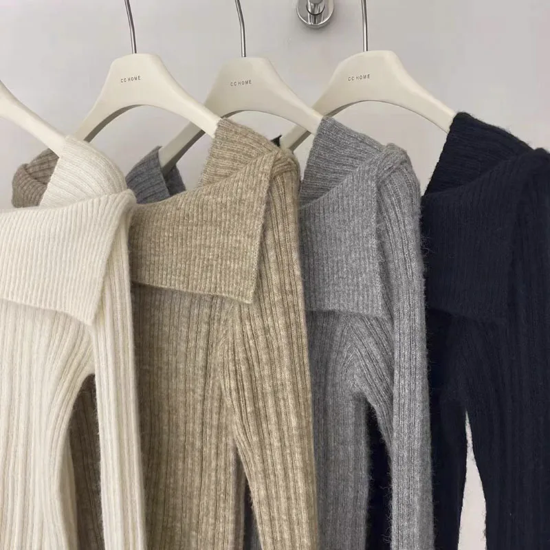 Fall Sexy Slouchy Women's Sweaters Comfortable Square Neck Slim-fit Pullovers Solid Color Chic Sense Of Design Knitted Sweater
Fall Sexy Slouchy Women's Sweaters Comfortable Square Neck Slim-fit Pullovers Solid Color Chic Sense Of Design Knitted Sweater