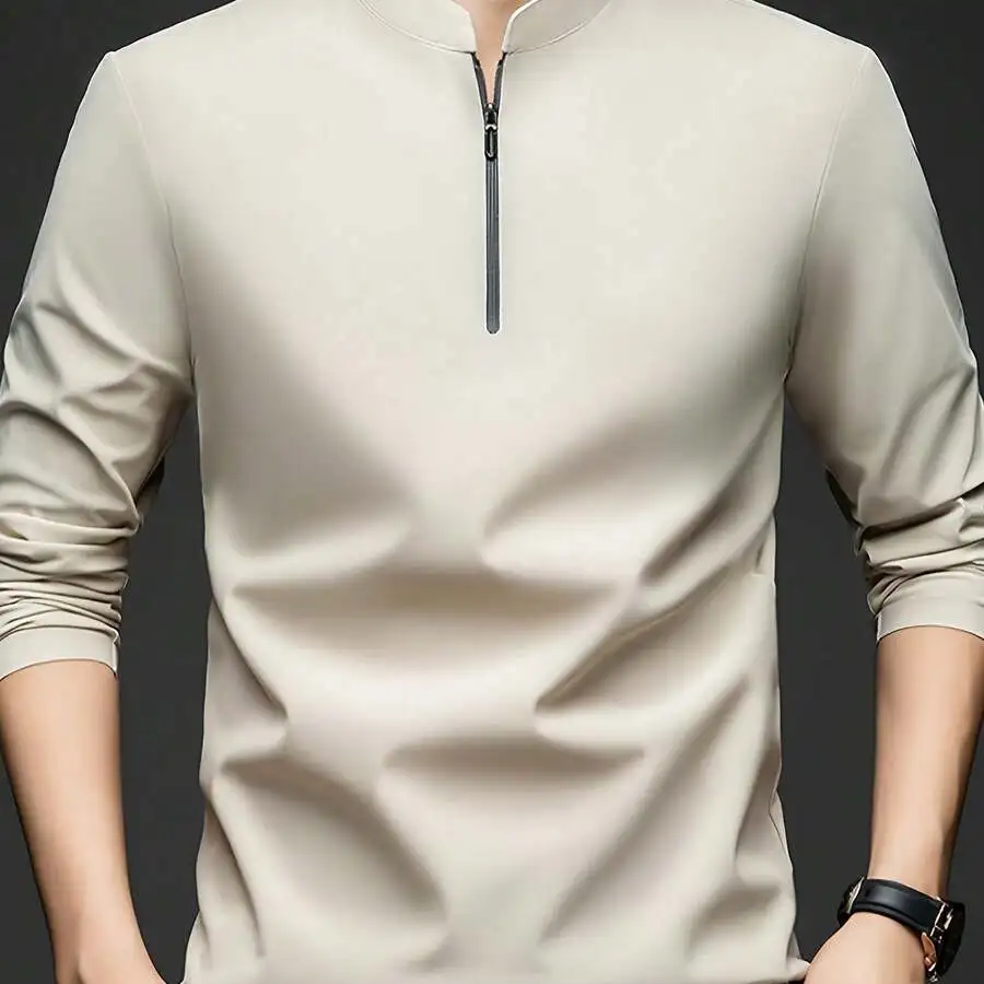Mens Casual Half-Zip Stand Collar Top Solid Color Long Sleeve
Mens Casual Half-Zip Stand Collar Top Solid Color Long Sleeve