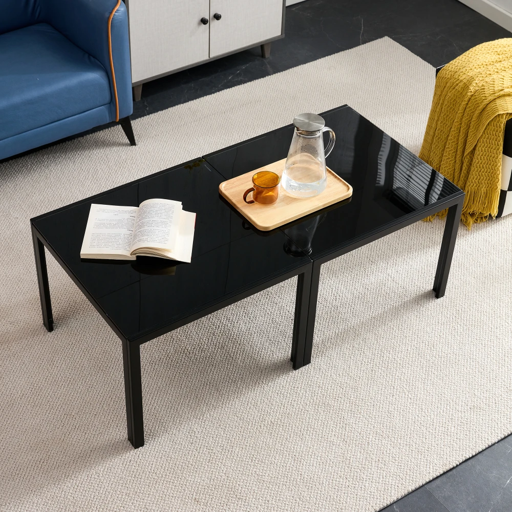 Coffee Table Set of 2, Square Modern Table with Tempered Glass Finish for Living Room,Black/Transparent
Coffee Table Set of 2, Square Modern Table with Tempered Glass Finish for Living Room,Black/Transparent