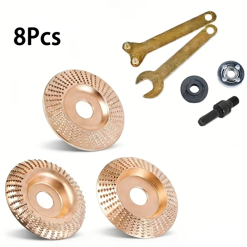 8Pcs Wood Shaping Disc Kit, Tungsten Carbide Carving Wheel with Install Accessories, Angle Grinder Woodworking Grinding Tools
8Pcs Wood Shaping Disc Kit, Tungsten Carbide Carving Wheel with Install Accessories, Angle Grinder Woodworking Grinding Tools