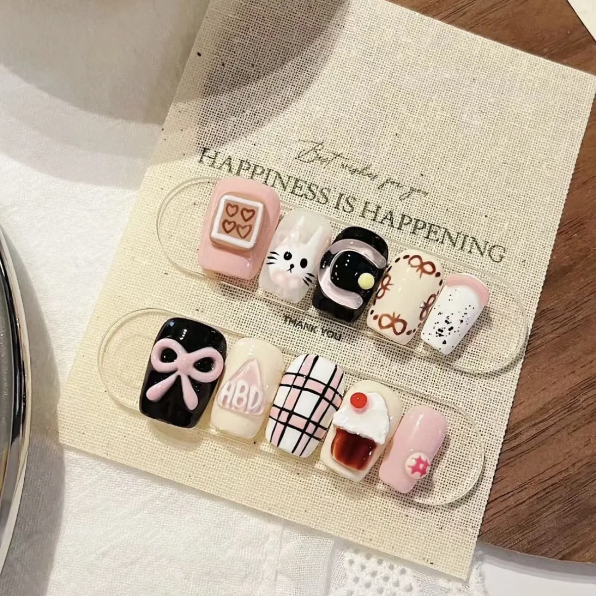 24PCS Short Square Press on Nails Pink Black White Bunny Bow Cake Plaid Print Cute Cartoon Style Reusable False Nails for Daily
24PCS Short Square Press on Nails Pink Black White Bunny Bow Cake Plaid Print Cute Cartoon Style Reusable False Nails for Daily