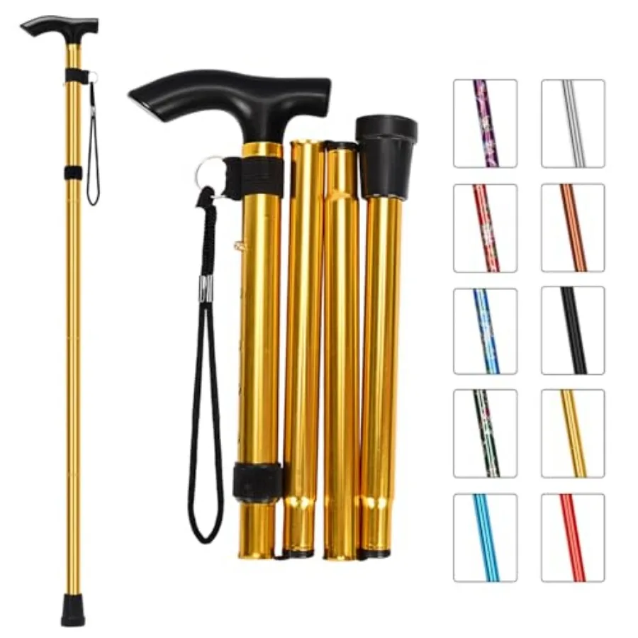 Folding Cane, Portable 5-Level Adjustable Height Walking Stick with Foldable Design, Wrist Strap, and T Handle for Men and Wome
Folding Cane, Portable 5-Level Adjustable Height Walking Stick with Foldable Design, Wrist Strap, and T Handle for Men and Wome