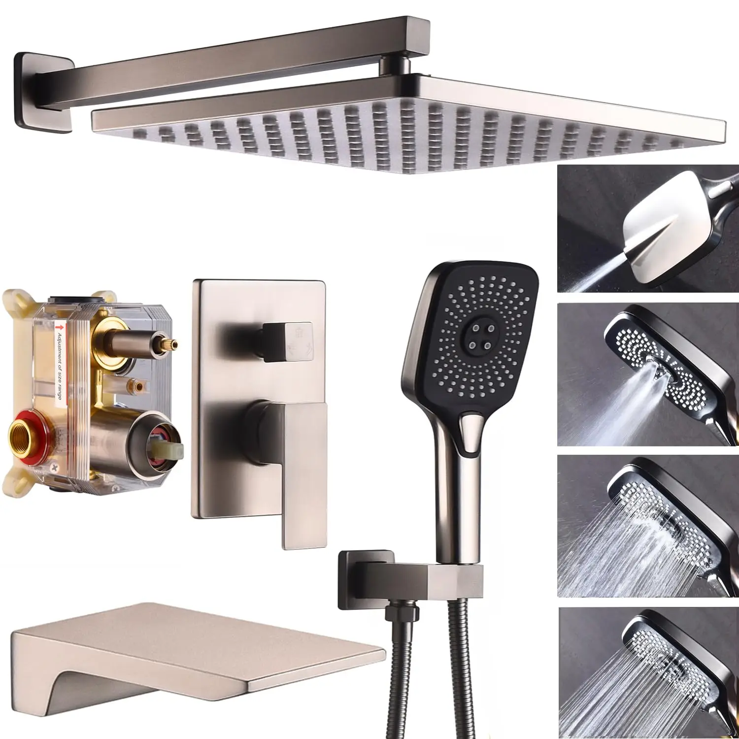 10 Inch Overhead Rainfall Shower System With Tub Spout Handheld Spray Pressure Balance Valve Wall Mounted
10 Inch Overhead Rainfall Shower System With Tub Spout Handheld Spray Pressure Balance Valve Wall Mounted