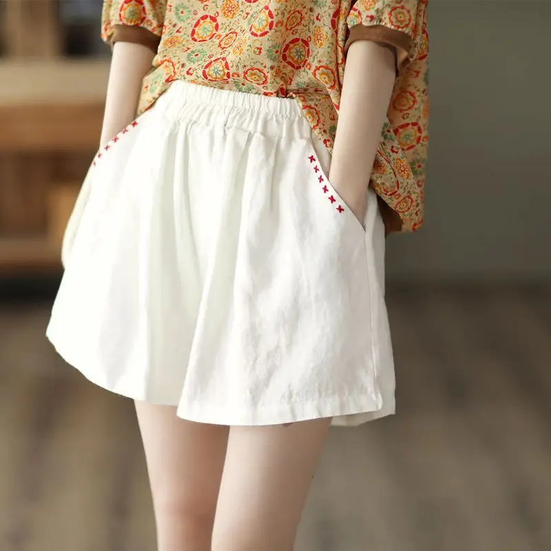 Ladies plus Size Harlan Pants Summer New Wide Leg Cotton Linen Casual Pants A-Line Shorts Embroidered High Waist Elastic Waist
Ladies plus Size Harlan Pants Summer New Wide Leg Cotton Linen Casual Pants A-Line Shorts Embroidered High Waist Elastic Waist