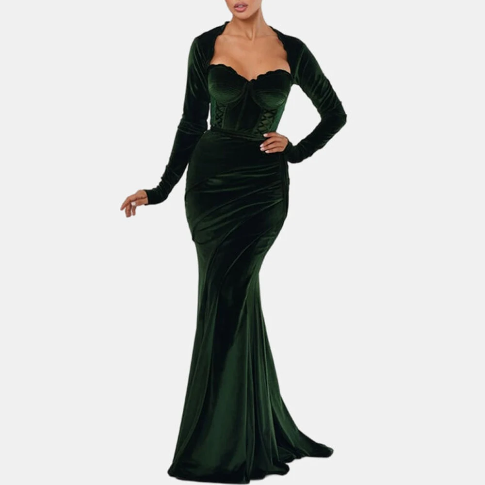 Elegant Green Velour Evening Dress Square Collar Long Sleeves Customized Prom Dresses Sexy Mermaid Backless Celebrity Gowns
Elegant Green Velour Evening Dress Square Collar Long Sleeves Customized Prom Dresses Sexy Mermaid Backless Celebrity Gowns