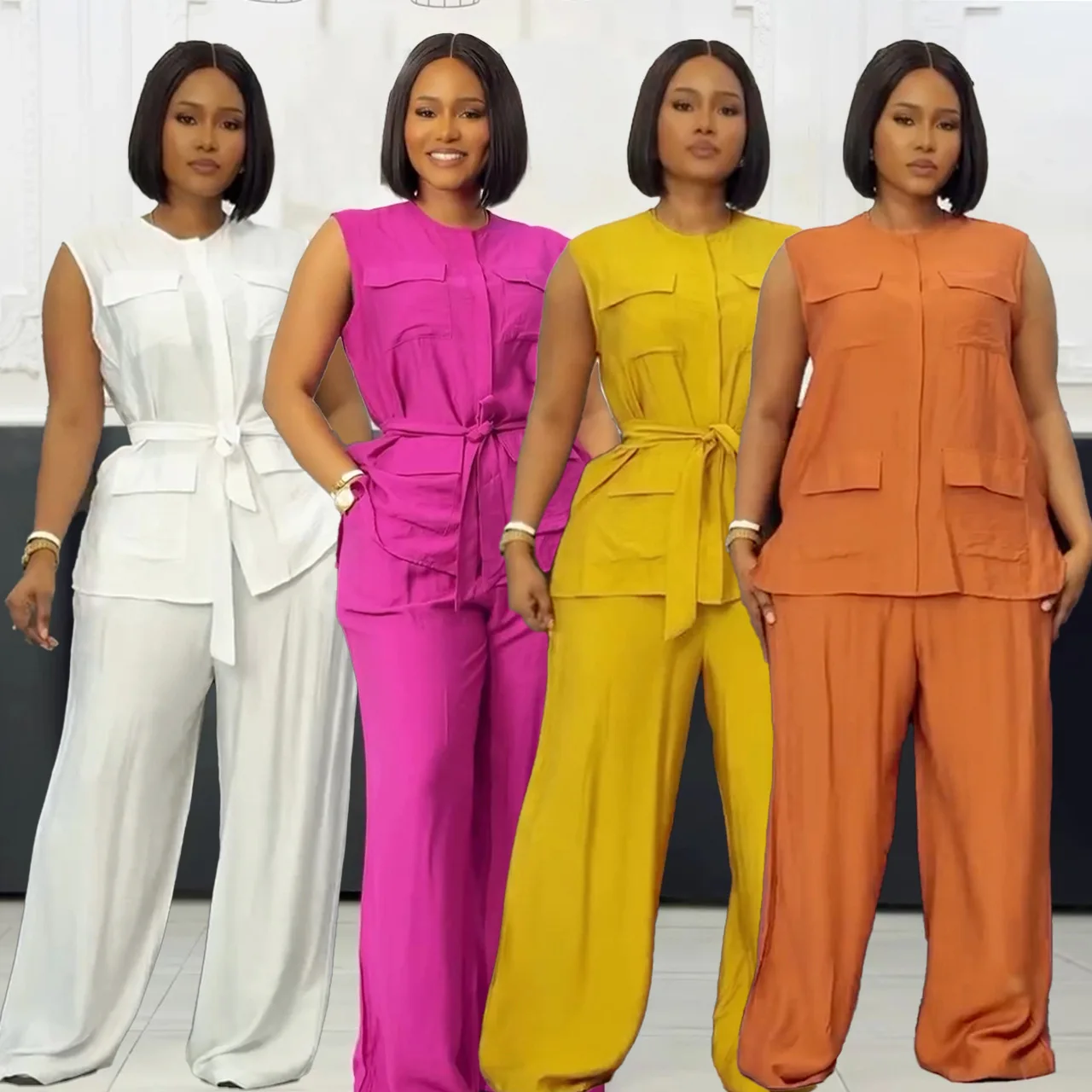 Women's Set Round Neck Strap Sleeveless Cardigan Tank Top Wide Leg Pants Two Piece Set
Women's Set Round Neck Strap Sleeveless Cardigan Tank Top Wide Leg Pants Two Piece Set