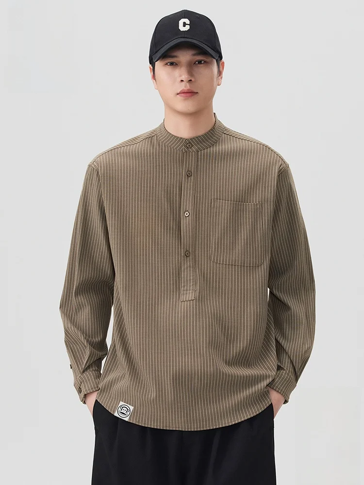 PaulFrank Khaki Color Stand Collar f Open Long Sve irt Men's Spring Casual Striped irt Loose Fit Polyester Blend
PaulFrank Khaki Color Stand Collar f Open Long Sve irt Men's Spring Casual Striped irt Loose Fit Polyester Blend