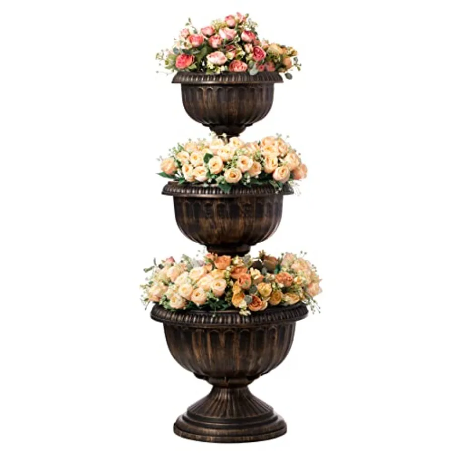 Outdoor garden triple stacked flower bowl urn tier planter decoration in bronze metal for tiered floral display
Outdoor garden triple stacked flower bowl urn tier planter decoration in bronze metal for tiered floral display