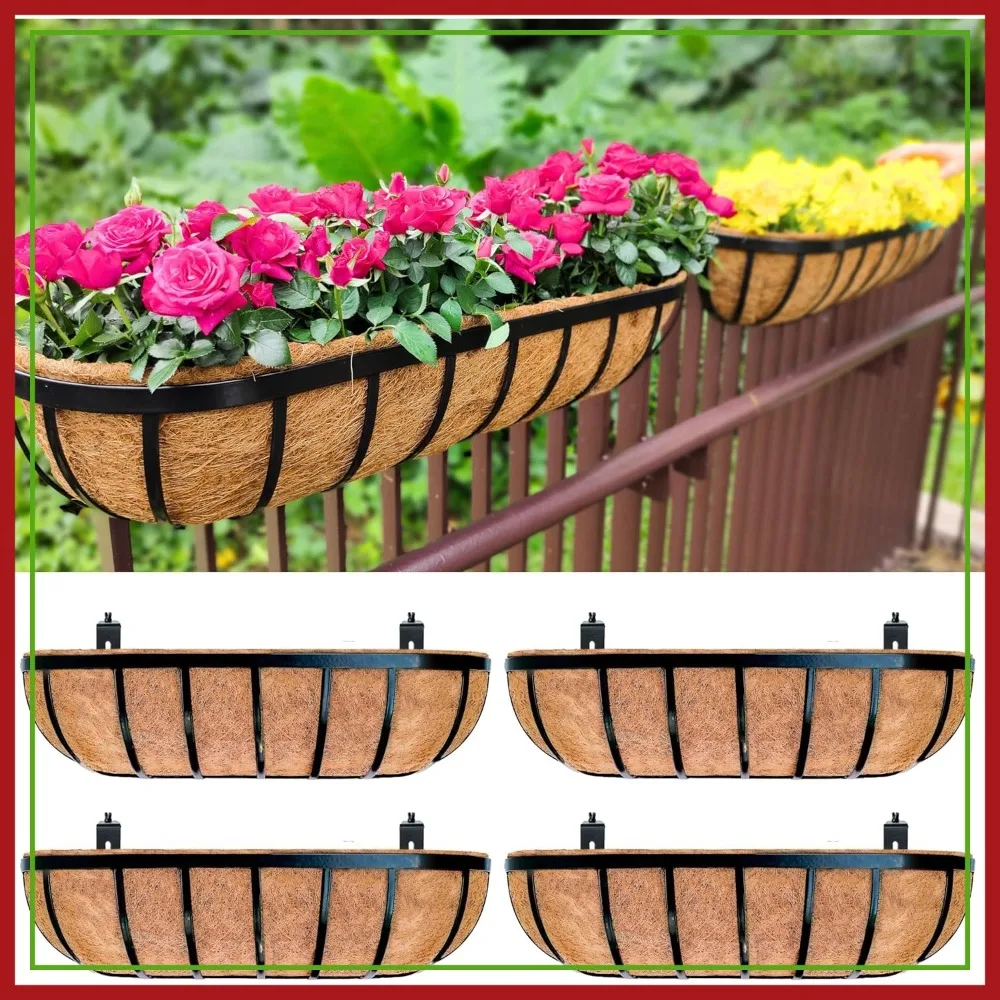 24 Inch Black Metal Railing Planter Boxes, 4 Pack with Coco Liners and Brackets for Deck Fence Balcony
24 Inch Black Metal Railing Planter Boxes, 4 Pack with Coco Liners and Brackets for Deck Fence Balcony