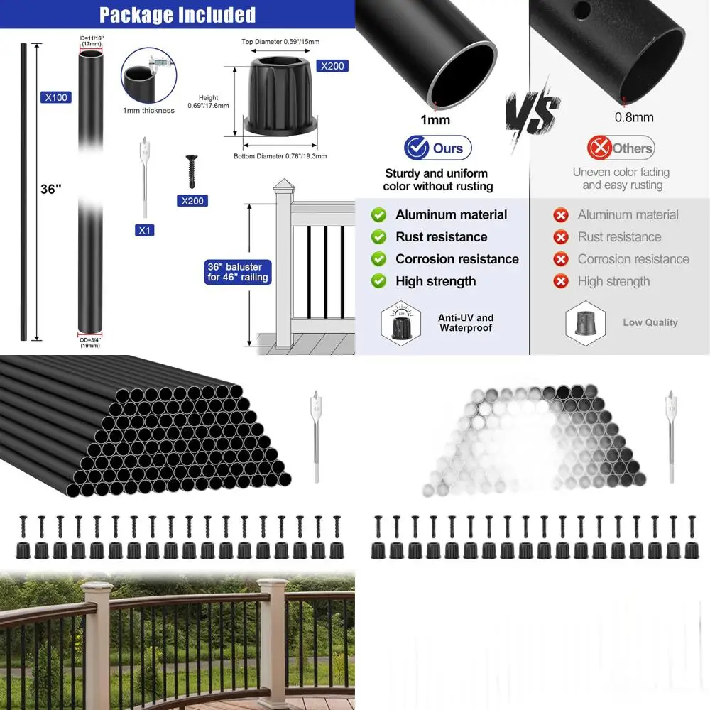 36 Hollow Round Deck Balusters, 100-Pack with Screws, 3/4 OD, Black Metal Railing Spindles for Staircases
36 Hollow Round Deck Balusters, 100-Pack with Screws, 3/4 OD, Black Metal Railing Spindles for Staircases