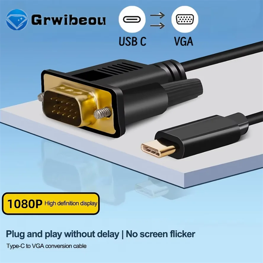 1080P USB Type C 3.1 to VGA Adapter Cable 1.8M Type-C Male to VGA Male Video Converter Cable For HDTV Projector Laptop Monitor
1080P USB Type C 3.1 to VGA Adapter Cable 1.8M Type-C Male to VGA Male Video Converter Cable For HDTV Projector Laptop Monitor