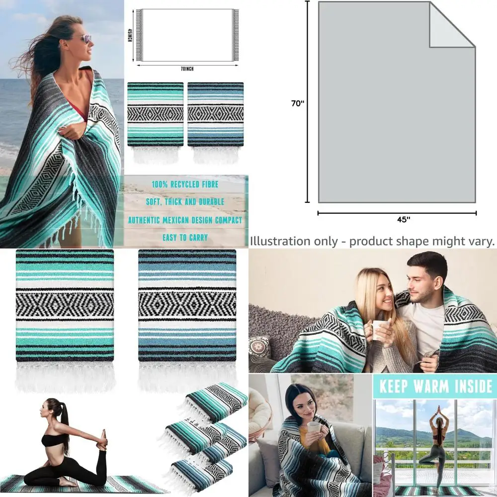 Set of 4 Extra Large Mexican-Style Yoga Blankets, 45 x 70 Thick Woven for Camping, Picnics, Beach, Travel, Outdoors, Patio Use
Set of 4 Extra Large Mexican-Style Yoga Blankets, 45 x 70 Thick Woven for Camping, Picnics, Beach, Travel, Outdoors, Patio Use