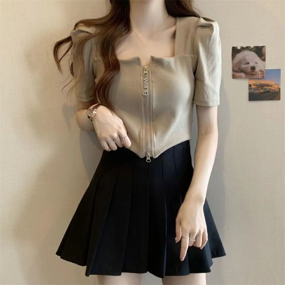 Comfortable Square Neck Double Zipper T-shirt Slim Fit Ins Short Sleeved T Shirts Loose Short Crop Tees for Women Summer
Comfortable Square Neck Double Zipper T-shirt Slim Fit Ins Short Sleeved T Shirts Loose Short Crop Tees for Women Summer