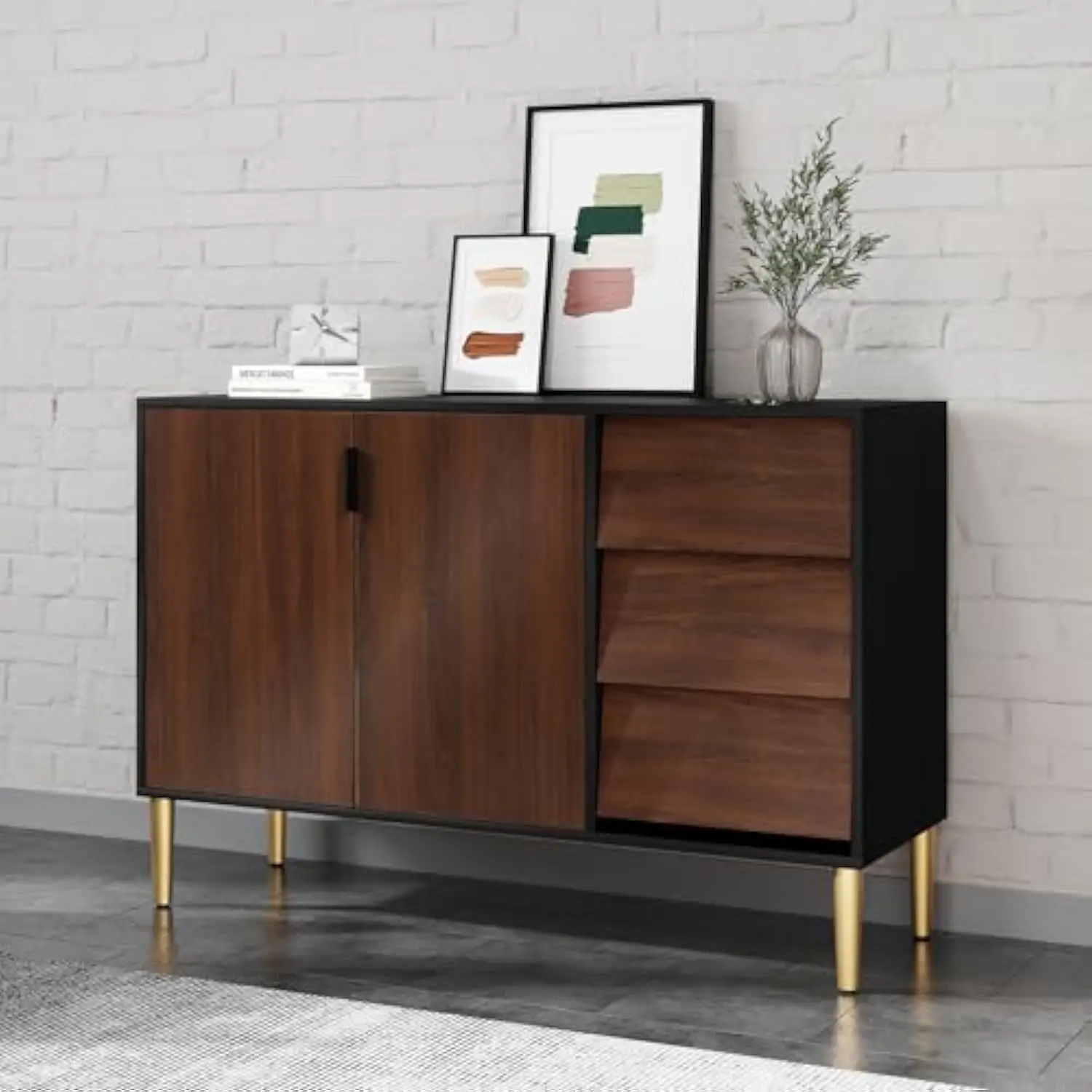 Storage Cabinet with 3 Drawers, 2 Doors Sideboard Buffet Cabinet, Mid Century Accent Cabinets with Adjustable Shelf, Kitchen Ca
Storage Cabinet with 3 Drawers, 2 Doors Sideboard Buffet Cabinet, Mid Century Accent Cabinets with Adjustable Shelf, Kitchen Ca