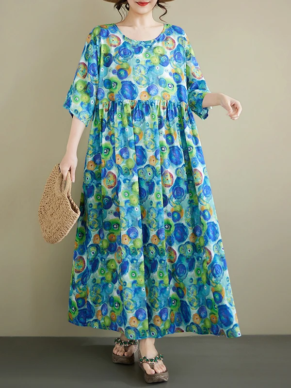 Loose Cotton Linen Short Sleeve round Neck Women's Dress Summer New Ethnic Style Citywalk A-Line Skirt Printed Gown
Loose Cotton Linen Short Sleeve round Neck Women's Dress Summer New Ethnic Style Citywalk A-Line Skirt Printed Gown