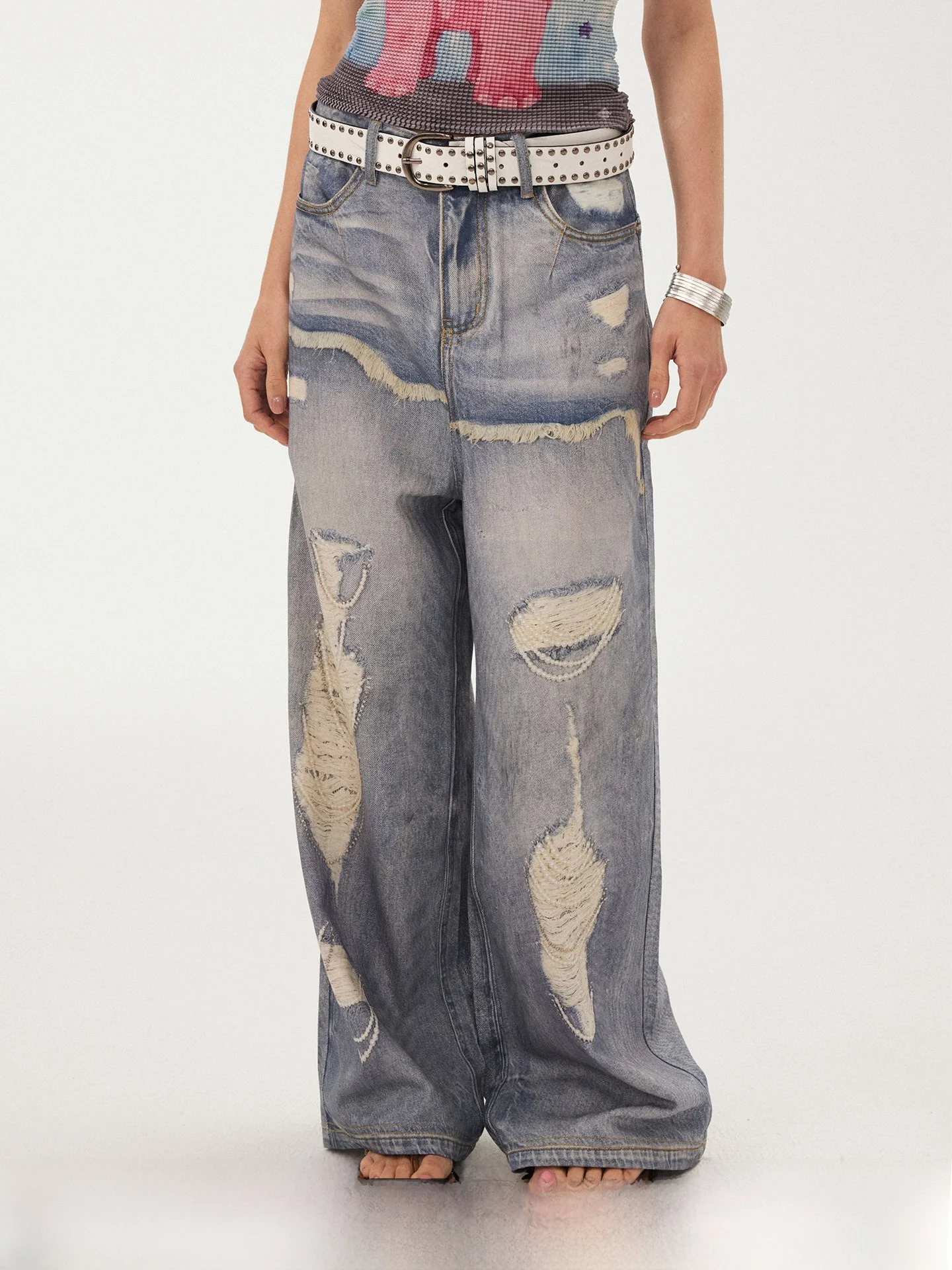 Loose Blue Printed Hole Denim Pants Women's Summer New Wide Leg Jeans DIDDI MODA Natural Waist Zipper Closure Casual Trousers
Loose Blue Printed Hole Denim Pants Women's Summer New Wide Leg Jeans DIDDI MODA Natural Waist Zipper Closure Casual Trousers