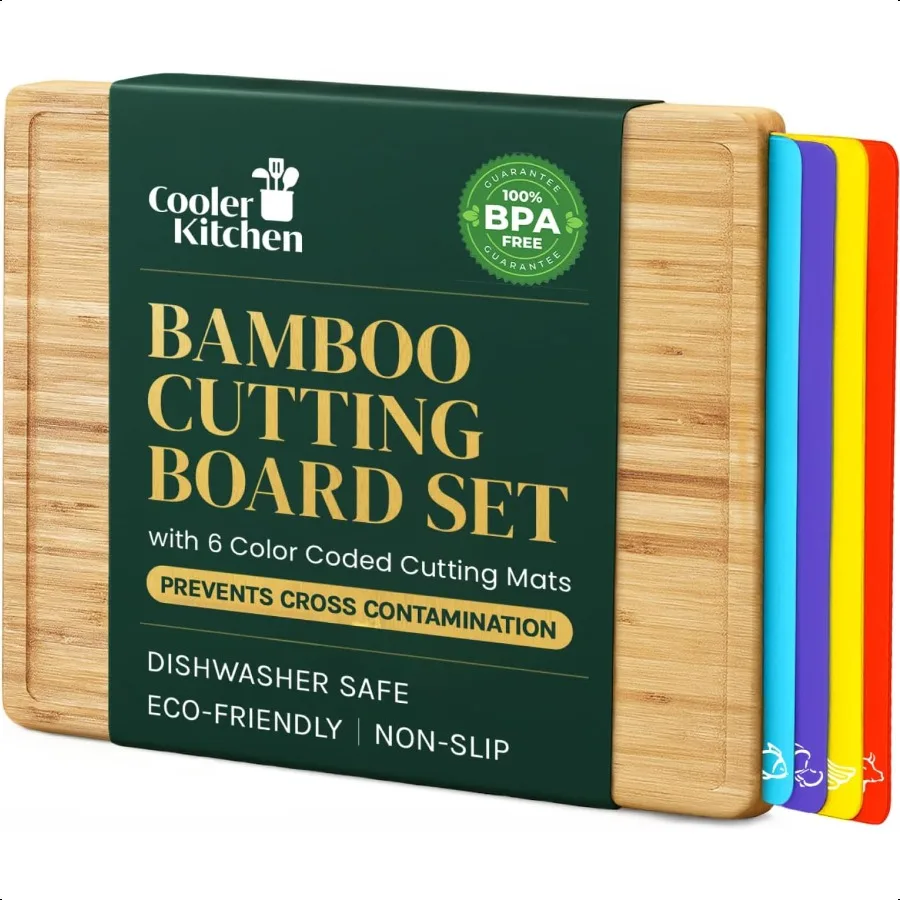 Cutting Boards for Kitchen Bamboo Cutting Board Set with 6 ColorCoded Flexible Chopping Mats Easy Clean Wood and DishwasherSafe
Cutting Boards for Kitchen Bamboo Cutting Board Set with 6 ColorCoded Flexible Chopping Mats Easy Clean Wood and DishwasherSafe