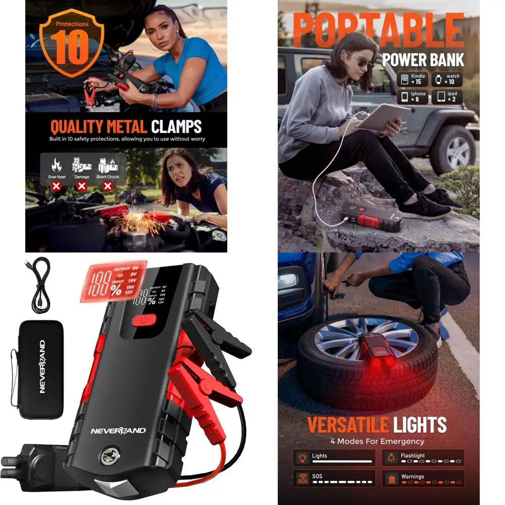 Автомобильный аккумуляторный стартер — пиковый портативный блок питания для стартера 6000 А (для 8,5 л газа/8 л дизеля), 4 режима светодиодных фонарей, безопасный блок для прыжков
Автомобильный аккумуляторный стартер — пиковый портативный блок питания для стартера 6000 А (для 8,5 л газа/8 л дизеля), 4 режима светодиодных фонарей, безопасный блок для прыжков