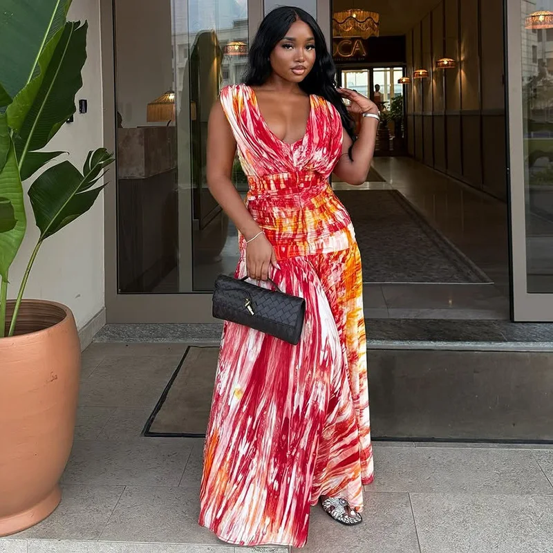 Casual Women's Loose and Comfortable A-line Skirt with Pleated Fashion Print V-neck Waist Length Dress
Casual Women's Loose and Comfortable A-line Skirt with Pleated Fashion Print V-neck Waist Length Dress
