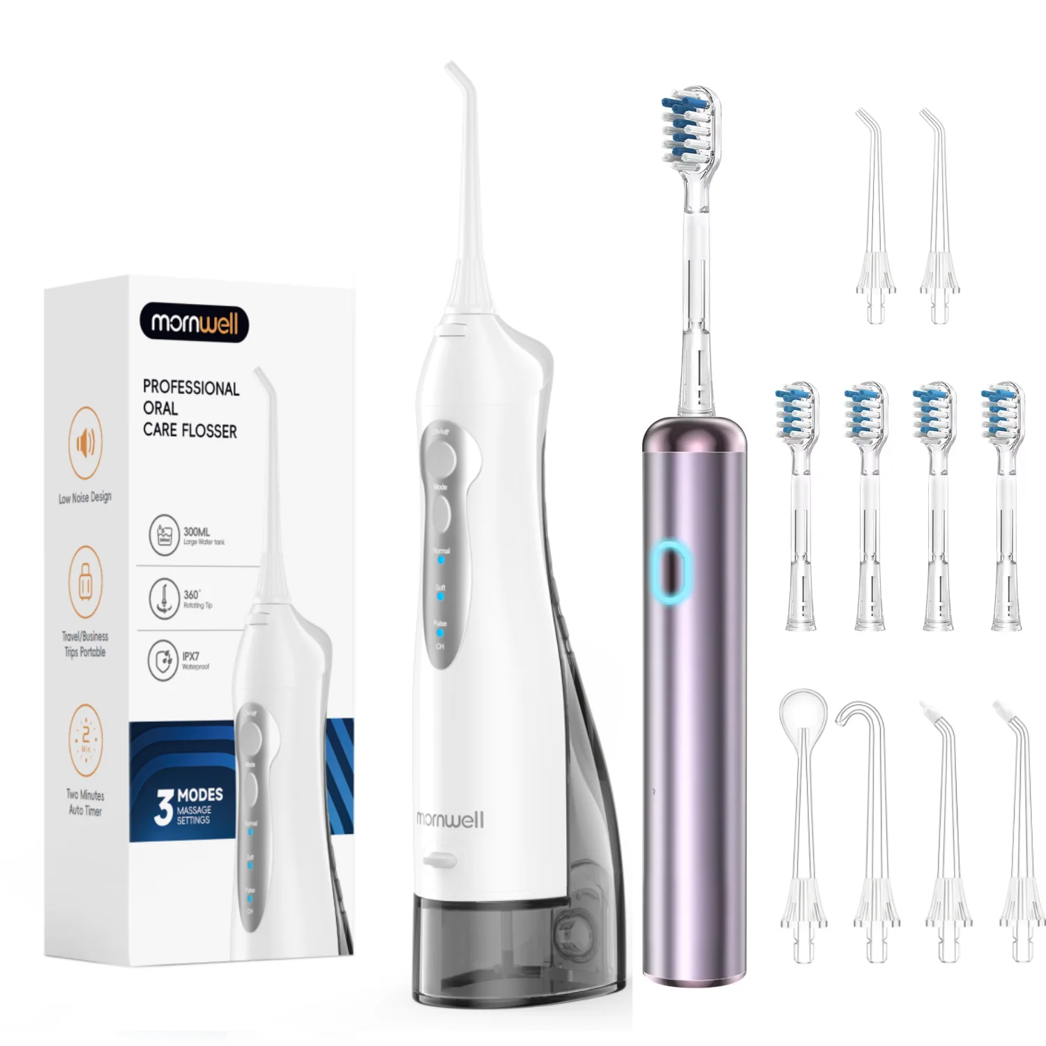 Mornwell Portable Water Flosser with Electric Toothbrush Combo Waterproof Oral Irrigator Teeth Cleaner
Mornwell Portable Water Flosser with Electric Toothbrush Combo Waterproof Oral Irrigator Teeth Cleaner