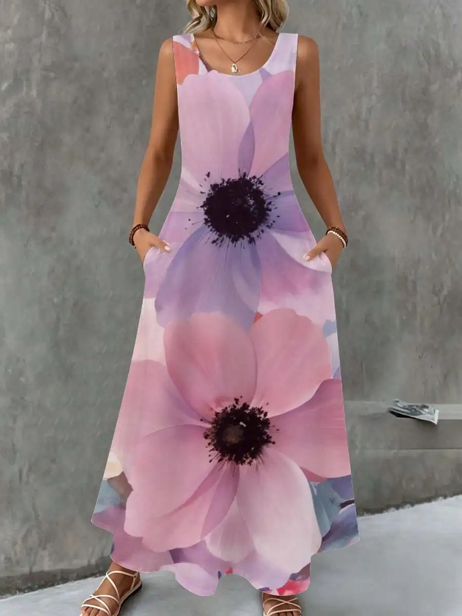 Floral Maxi Dress Pink Purple Print Summer Beach Vacation Women
Floral Maxi Dress Pink Purple Print Summer Beach Vacation Women