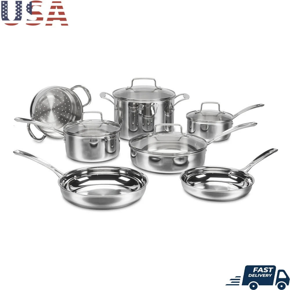 11-Piece Stainless Steel Cookware Set Tri-Ply Pro Dishwasher Safe Induction Compatible Oven Safe Skillets Saucepans Stockpot
11-Piece Stainless Steel Cookware Set Tri-Ply Pro Dishwasher Safe Induction Compatible Oven Safe Skillets Saucepans Stockpot