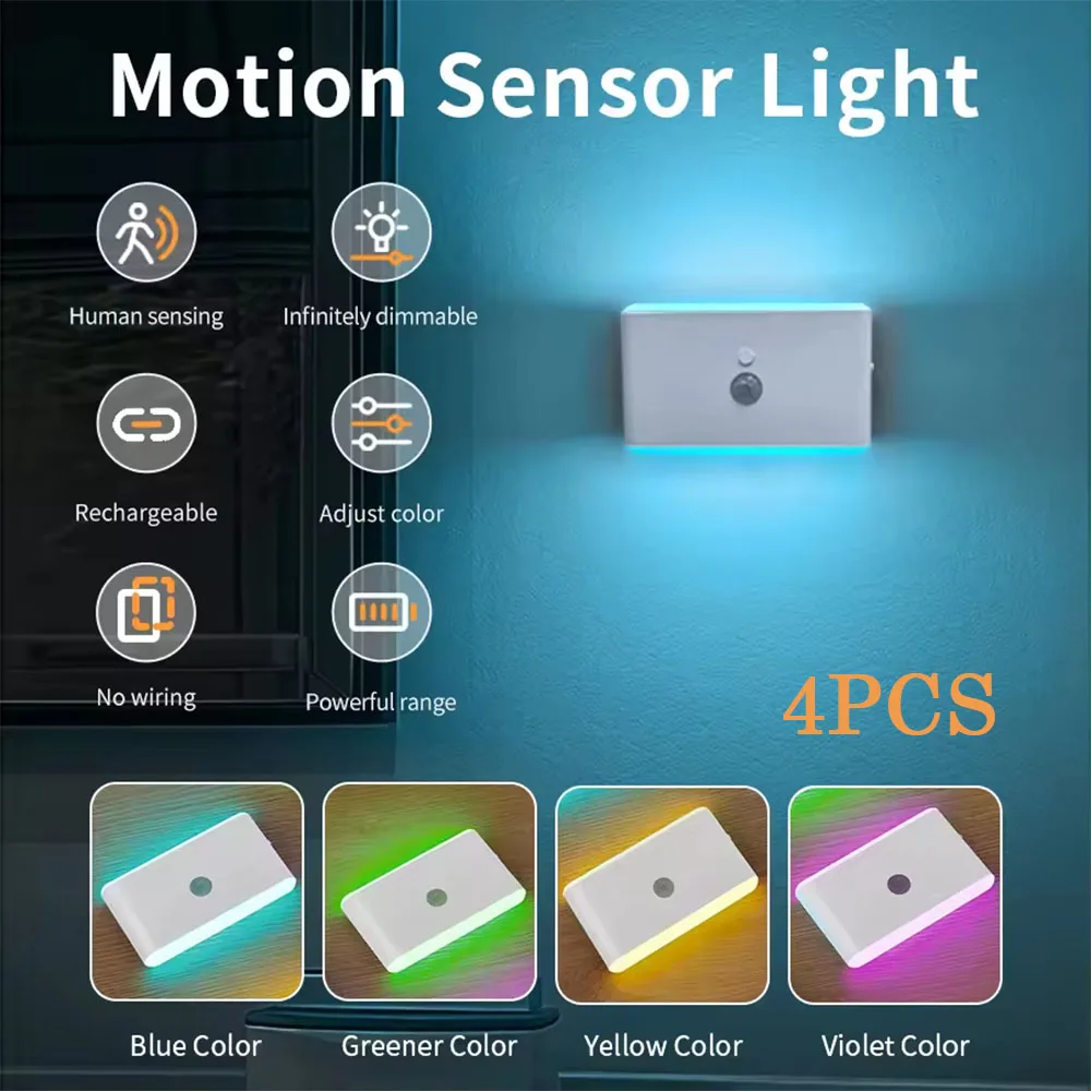 4Pcs LED Motion Sensor Light Wireless LED Night Light Type C Rechargeable Night Lights Wardrobe Lamp Staircase For Kitchen LED
4Pcs LED Motion Sensor Light Wireless LED Night Light Type C Rechargeable Night Lights Wardrobe Lamp Staircase For Kitchen LED