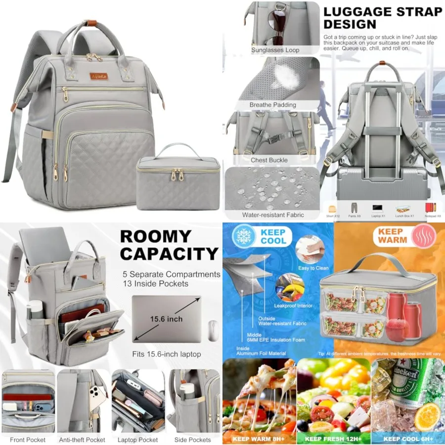Lunch Backpack for Women, 15.6 Inch Laptop Backpack with Detachable Insulated Cooler Lunch Box, 2-in-1 Water Resistant Work Com
Lunch Backpack for Women, 15.6 Inch Laptop Backpack with Detachable Insulated Cooler Lunch Box, 2-in-1 Water Resistant Work Com