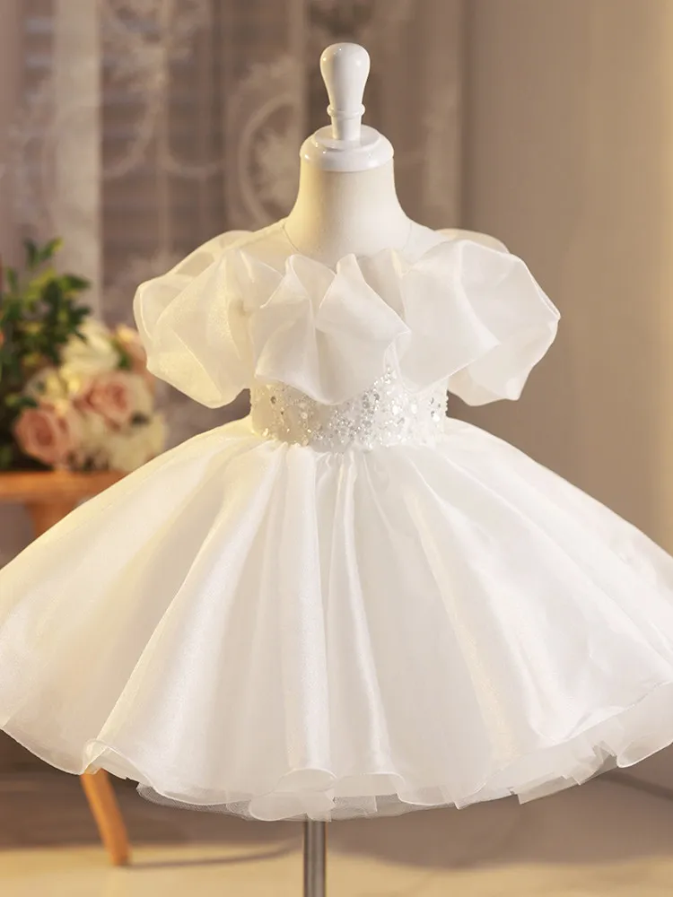 Custom Ruffled Neck Puff Sleeve Sequin Waist Tulle Flower Girl Dress Wedding Gown for First Christmas Kids Party Outfit
Custom Ruffled Neck Puff Sleeve Sequin Waist Tulle Flower Girl Dress Wedding Gown for First Christmas Kids Party Outfit