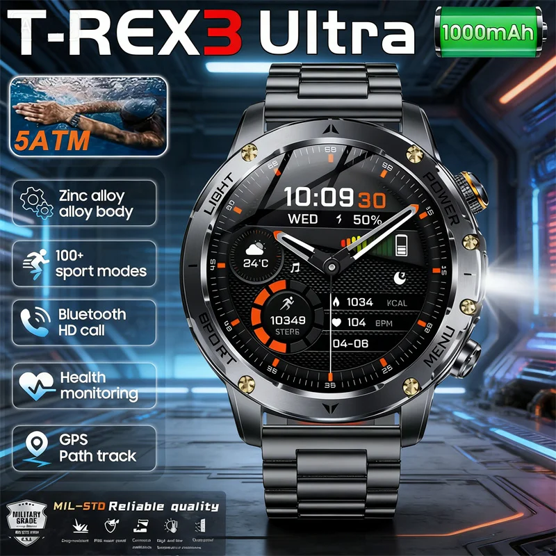 2026New Military Grade Outdoor Sport 1000mAh Battery Smart Watch Men GPS Bluetooth Call IP69 Waterproof Smartwatch T-Rex 3 Ultra
2026New Military Grade Outdoor Sport 1000mAh Battery Smart Watch Men GPS Bluetooth Call IP69 Waterproof Smartwatch T-Rex 3 Ultra