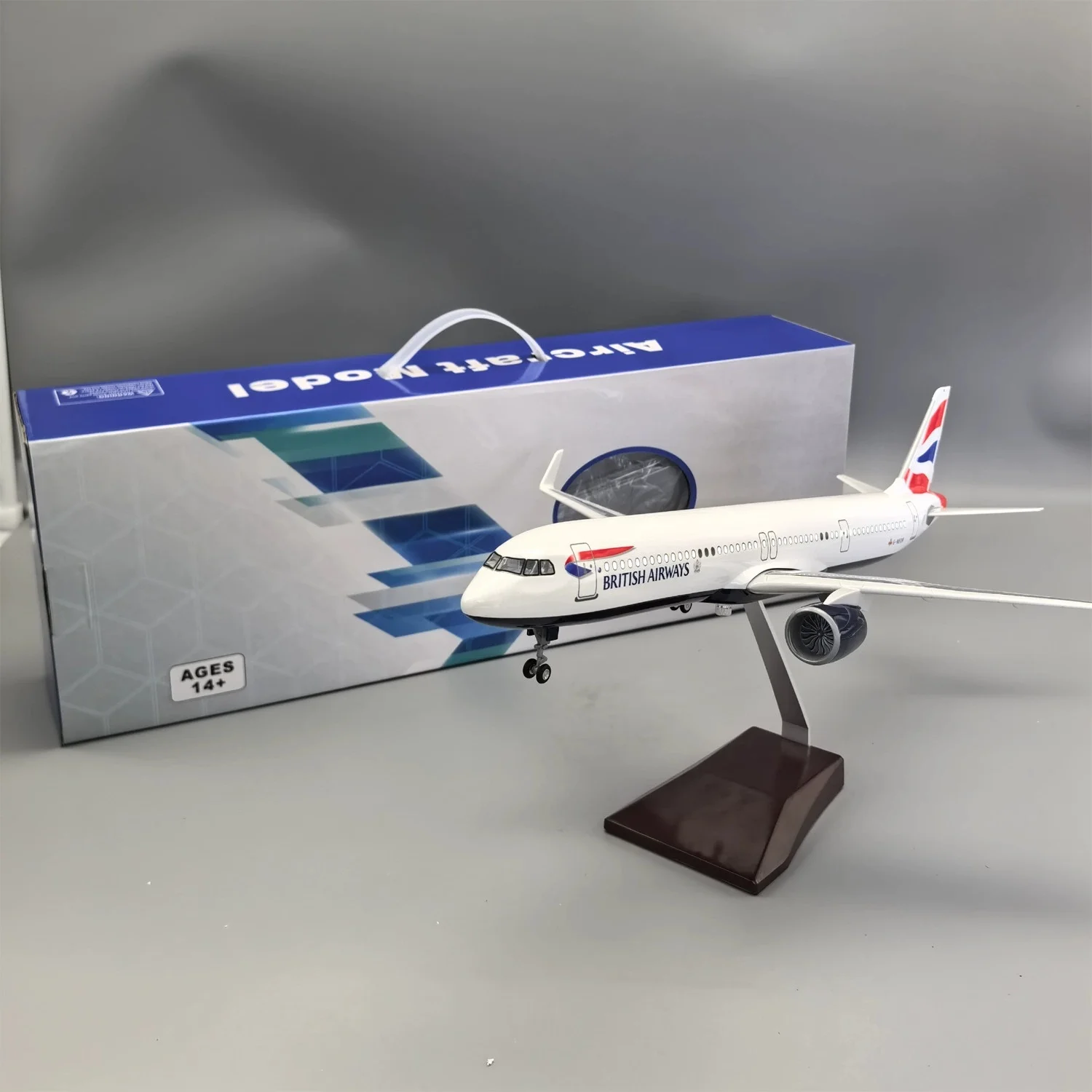 44cm Airplane model A321 Neo British Airways Resin Plastic Model with Landing Gear Wheels Light(Touch or Sound Control)
44cm Airplane model A321 Neo British Airways Resin Plastic Model with Landing Gear Wheels Light(Touch or Sound Control)