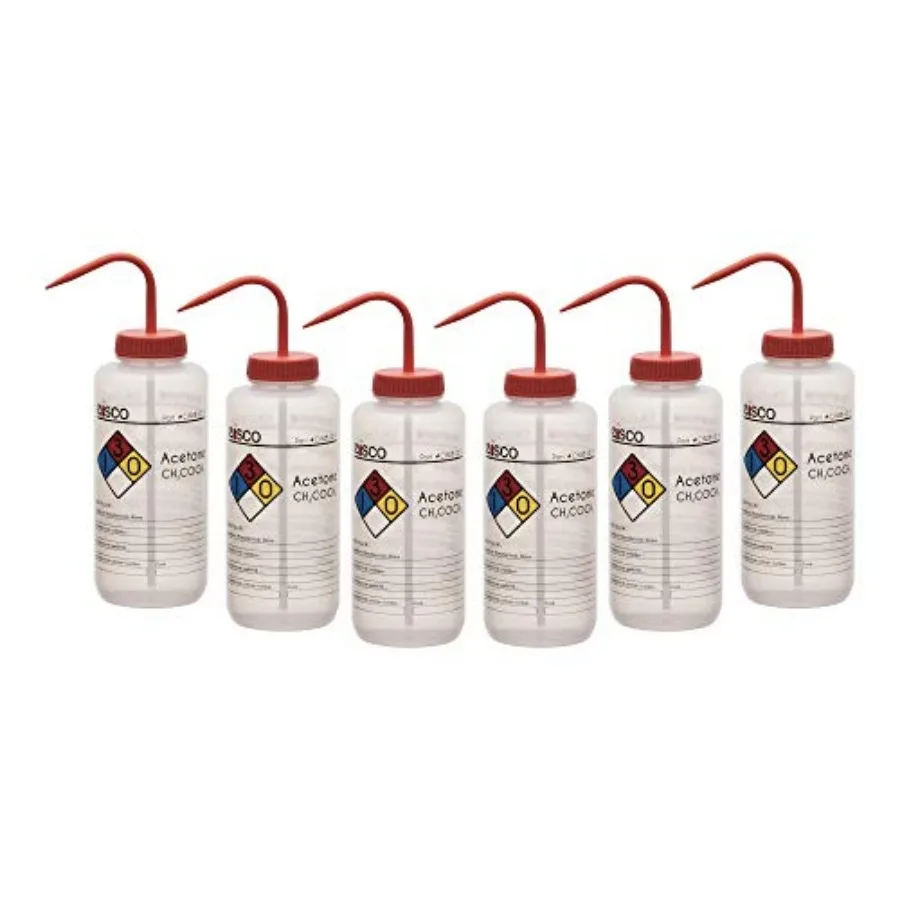 PK Wash Bottle for Acetone 000ml - Labeled with Color Coded Chemical and Safety Information 4 Colors - Wide Mouth Self Venting
PK Wash Bottle for Acetone 000ml - Labeled with Color Coded Chemical and Safety Information 4 Colors - Wide Mouth Self Venting