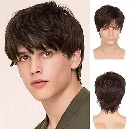 Brown wig fluffy wig men's short straight hair long bangs best selling men's synthetic fiber head cover
Brown wig fluffy wig men's short straight hair long bangs best selling men's synthetic fiber head cover