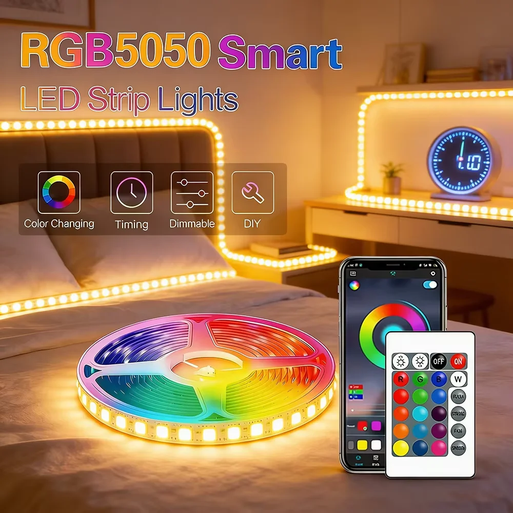 5050 RGB USB LED Strip 5V Bluetooth WiFi Control 16 Million Colors App Voice Remote for Room TV Backlight Decoration
5050 RGB USB LED Strip 5V Bluetooth WiFi Control 16 Million Colors App Voice Remote for Room TV Backlight Decoration